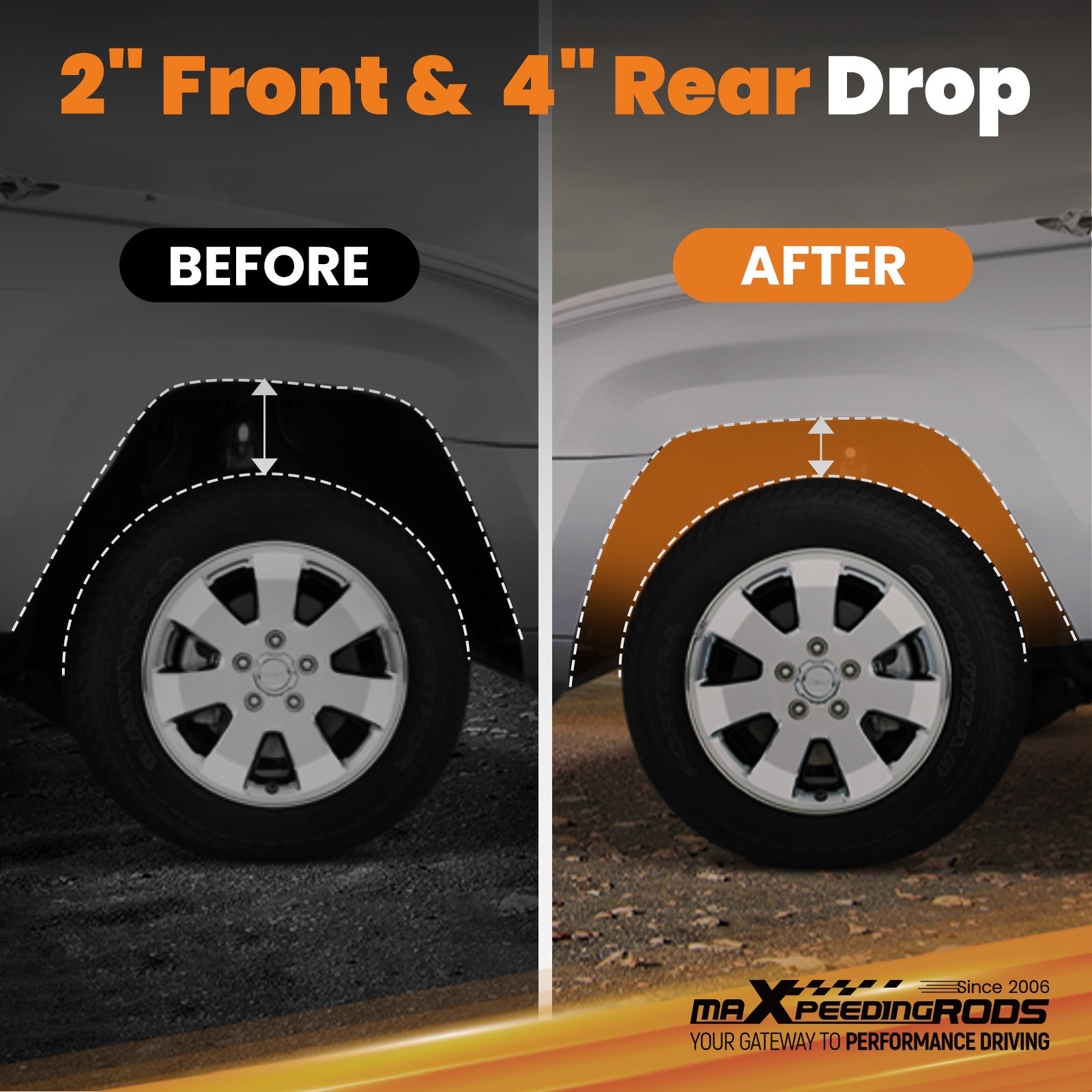 Lowering Springs Shocks Drop Kit 2"/4" for Ram 1500 2WD 2009-2024 Standard Cab