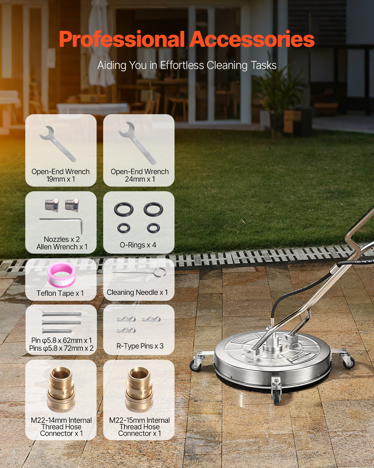 VEVOR 24" Pressure Washer Surface Cleaner 4 Wheels Dual Handle 4000 Max PSI