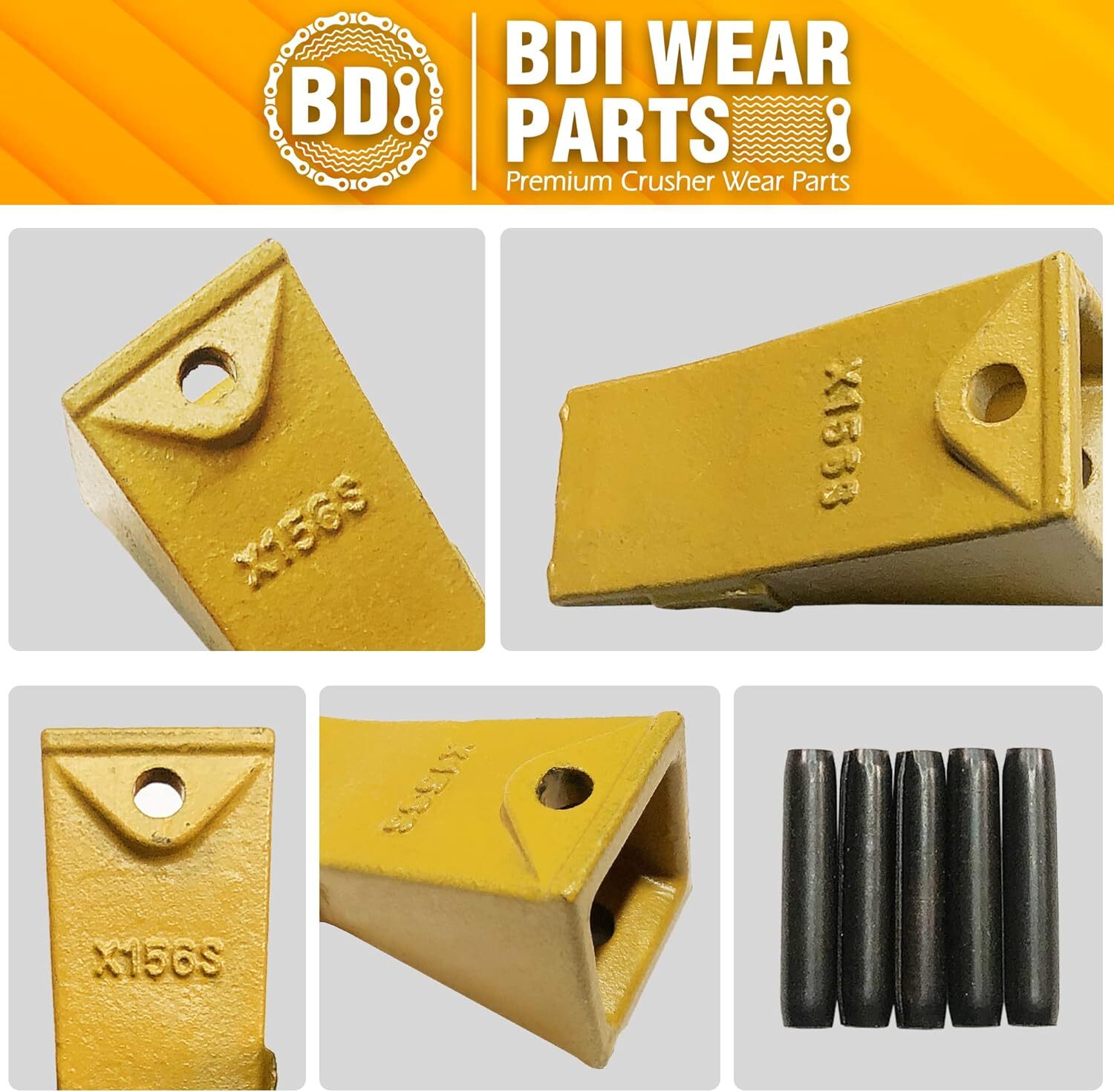 5x X156S Backhoe Bucket Teeth with Pins for Skid Steer and Mini Excavator Bucket