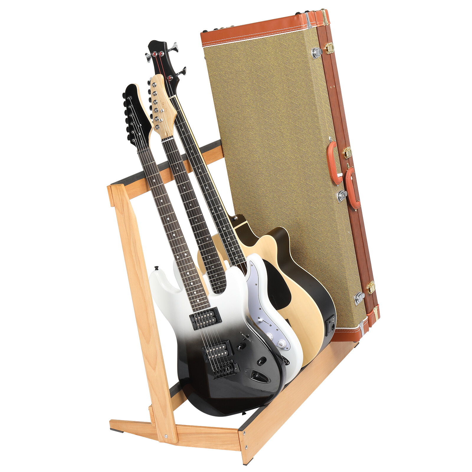 Multiple Guitar Case Rack Stand, Hardwood Folding Guitar Hard Case Stand