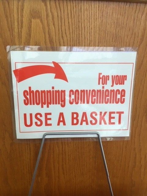 SHOPPING BASKETS "JUMBO SIZE" SET OF 12 WITH STAND/SIGN BLUE