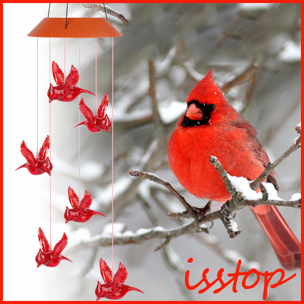 Solar Wind Chimes Lights LED Birds Color Changing Yard Hanging Cardinal Lamp US