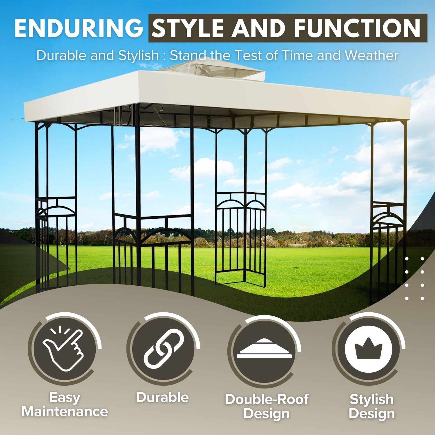 12 x 12 Feet Gazebo Canopy Top Replacement Cover 2Tier UV30 Garden Patio Ivory