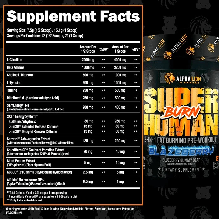 ALPHA LION SUPERHUMAN BURN 2-in-1 Fat Burning Pre-Workout Performance 21 Serving