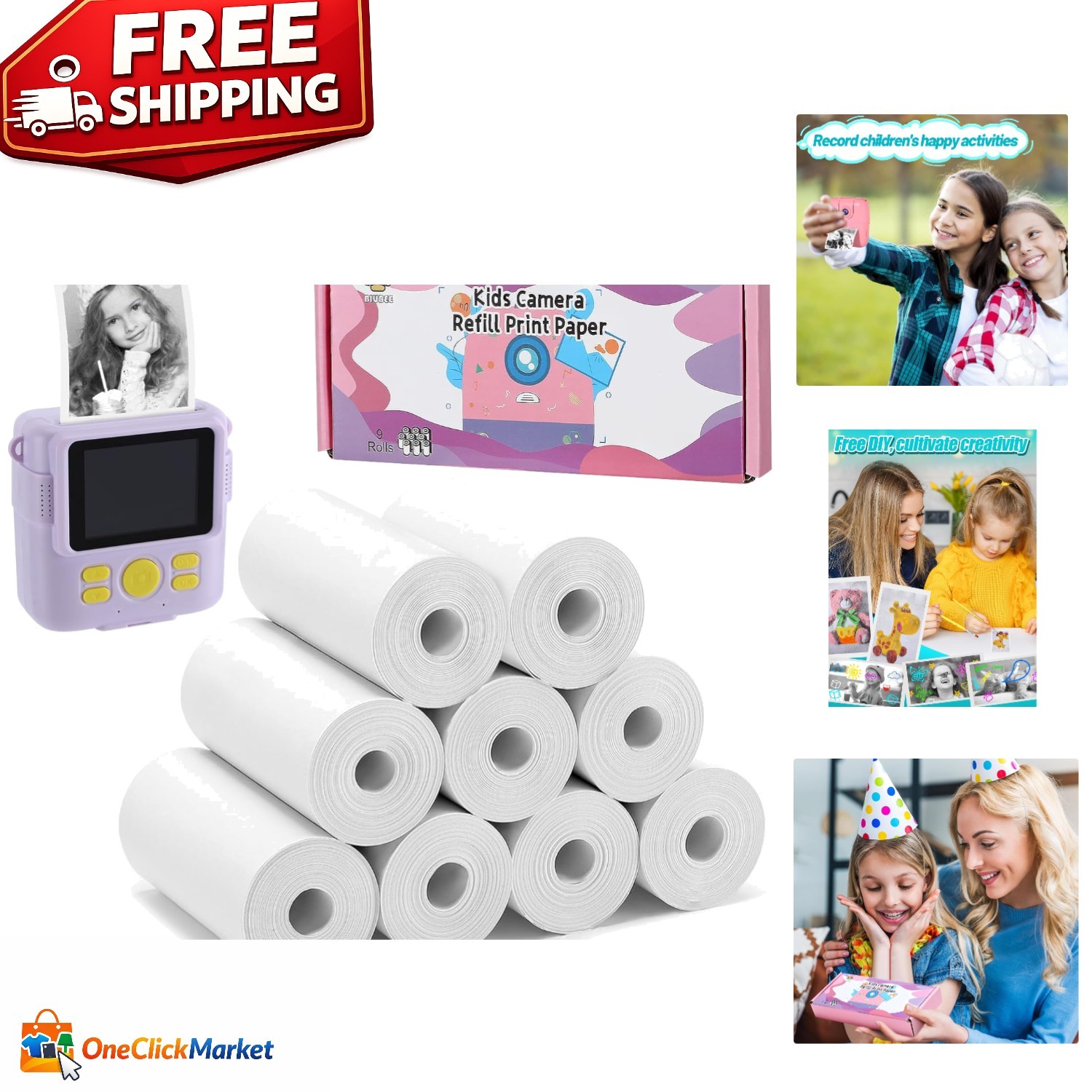 Birthday Gift: 9 Rolls Kids Thermal Paper for Instant Cameras - Doodle & Capture