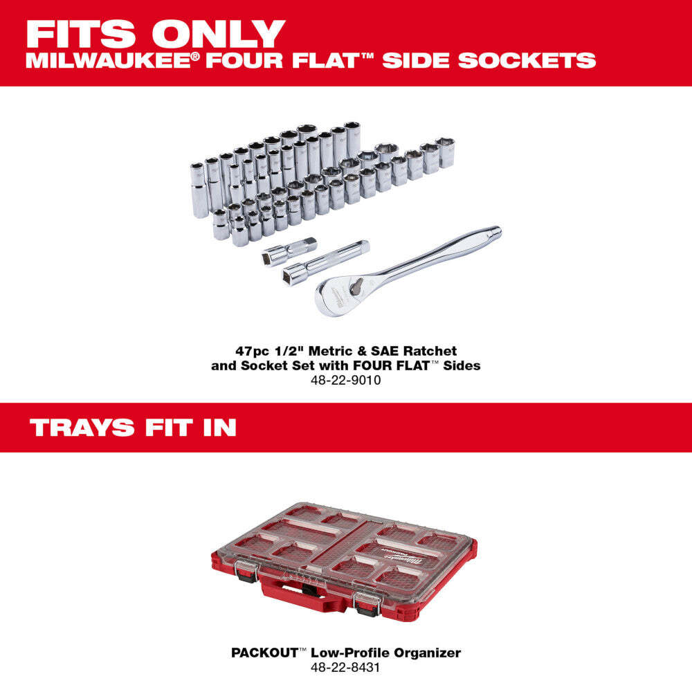 Milwaukee 48-22-9487T 47 PC 1/2" Drive SAE/Metric Ratchet/Sockets PACKOUT Trays