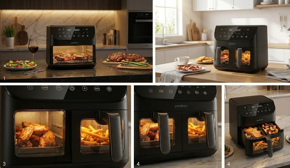 Double Stack Air Fryer Dual Basket Vertical Cooker w/ Window & Touch Screen New