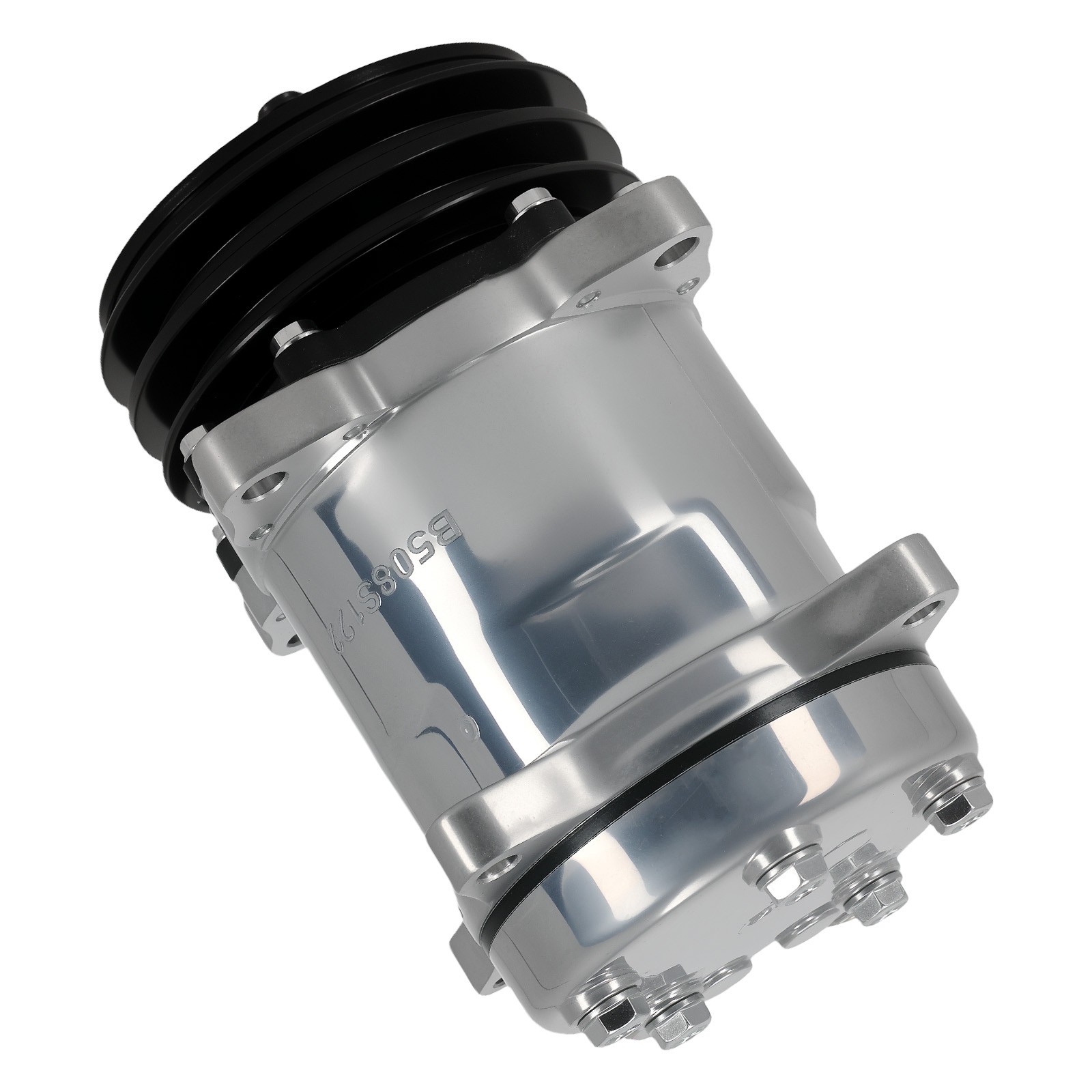 A/C Compressor w/ 2-Groove Pulley For Sanden 508 Style V-Belt 12V Chrome Black