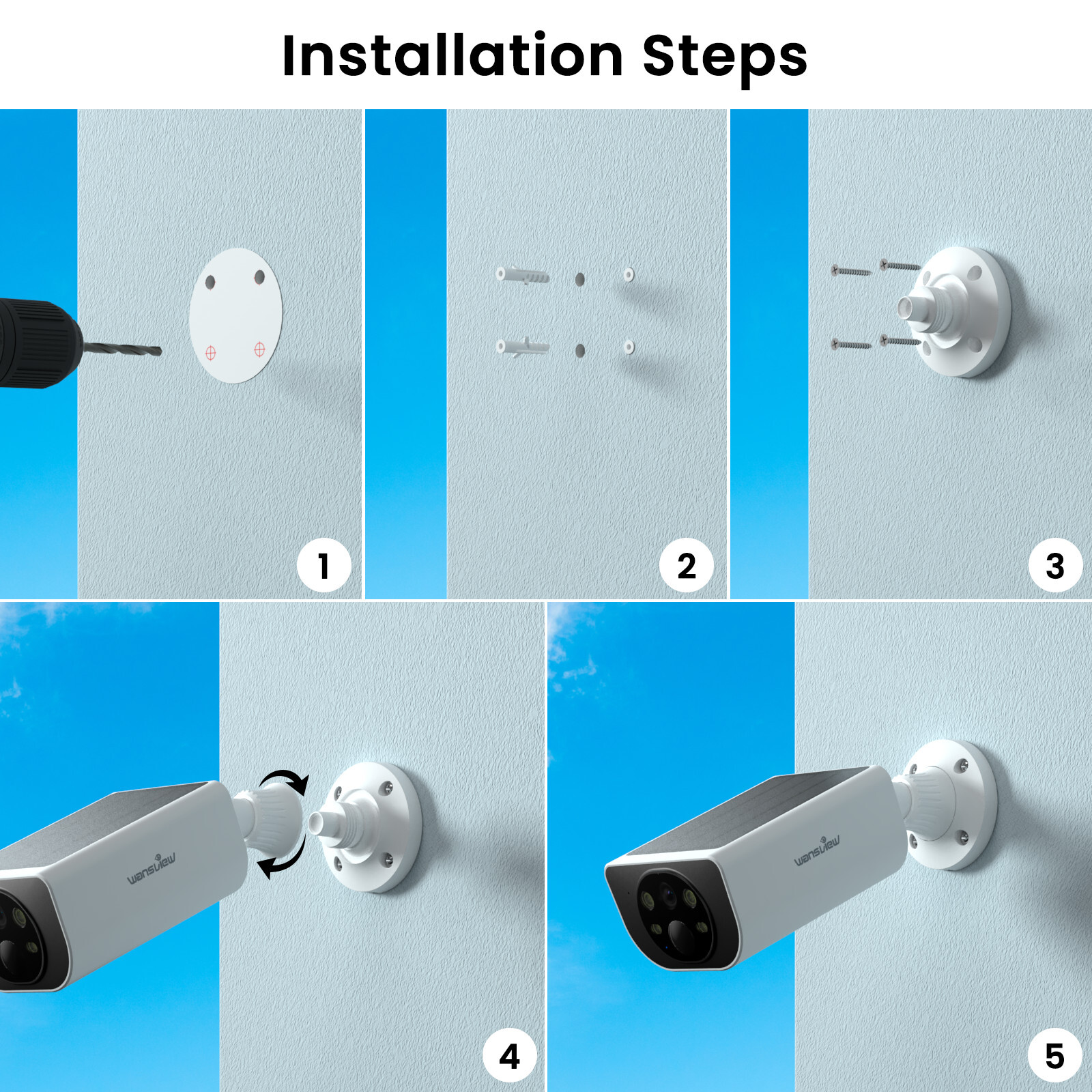 2 Pack Wansview 2K 3MP Solar Camera Outdoor Wireless 2.4Ghz WiFi Human Detection