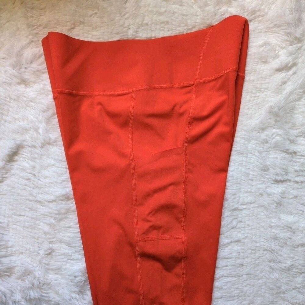 Parade Orange Laser Cut Leggings Womens 2XL 25" Pocket Nylon Yoga Workout Gym