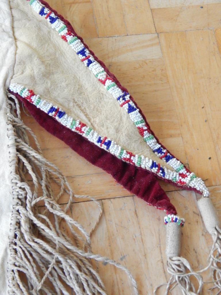 ANTIQUE COMANCHE SO. PLAINS INDIAN INDIAN BEADED HIDE LEGGINS TWISTED FRINGE
