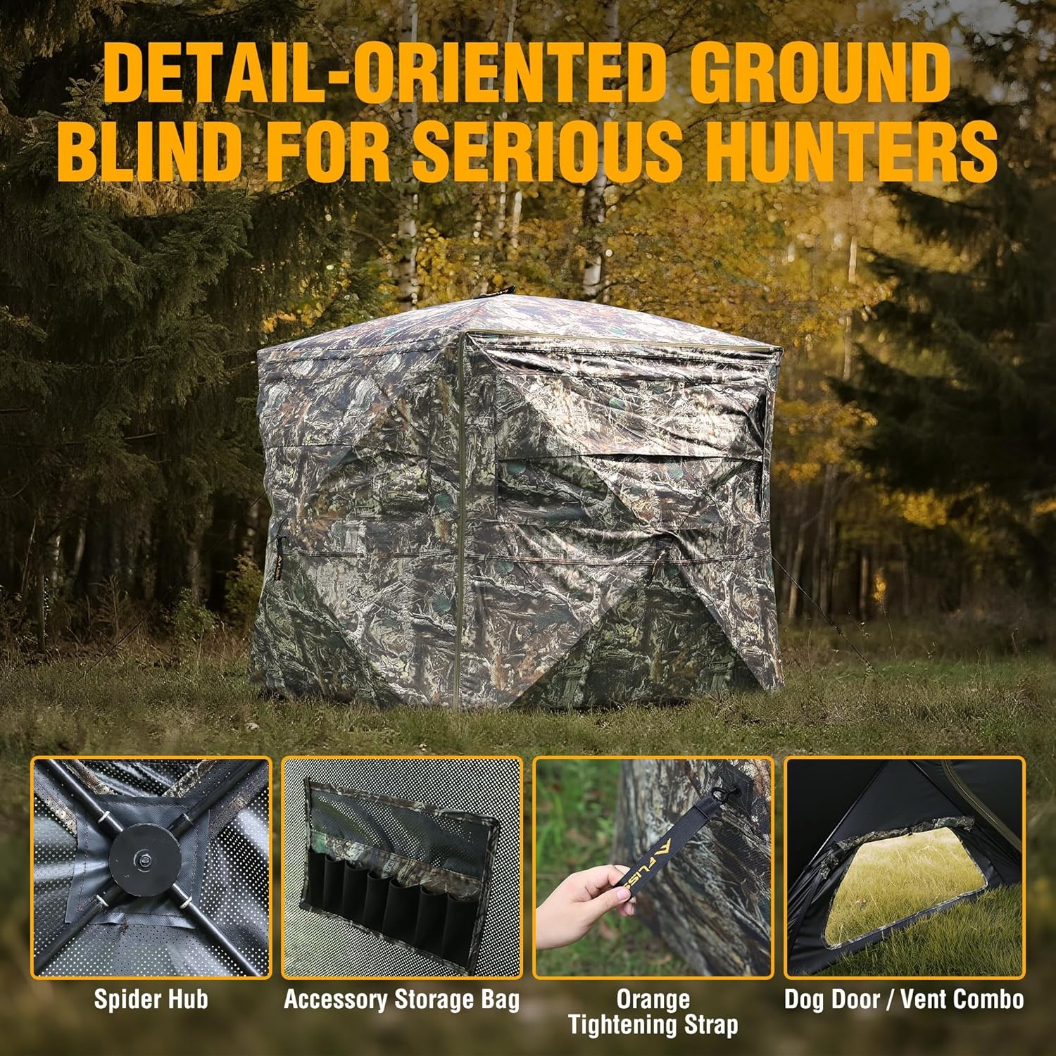 FLISSA Hunting Blind See-Through Fully Opening Door 270° Ground Tents 2-3 Person