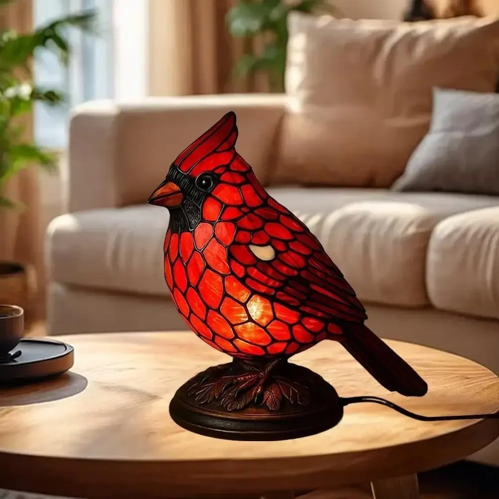 Cardinal Lamp Red Resin Birds Night Light Handmade Resin Table Lamp W/batteries
