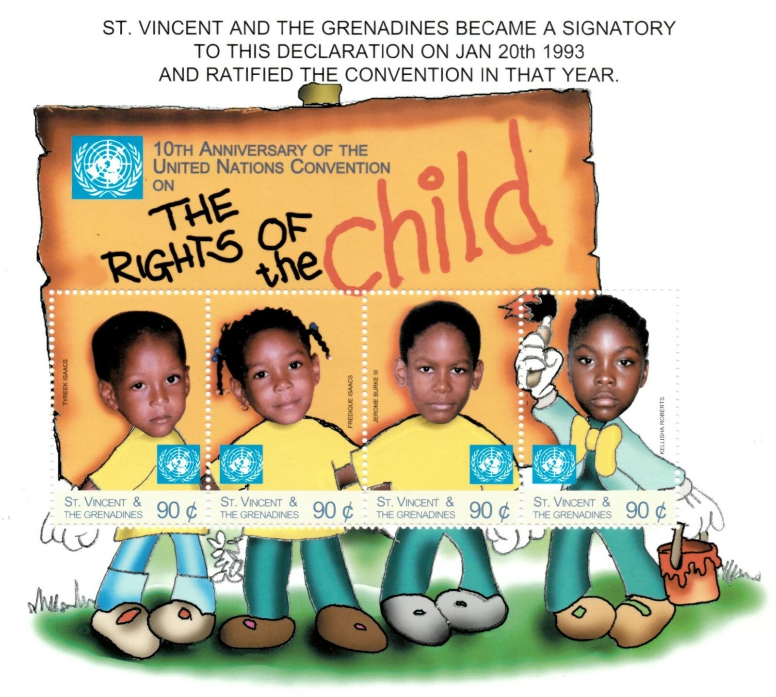 St. Vincent 1999 SC# 2723 U.N. Rights of the Child - Sheet of 4 Stamps - MNH
