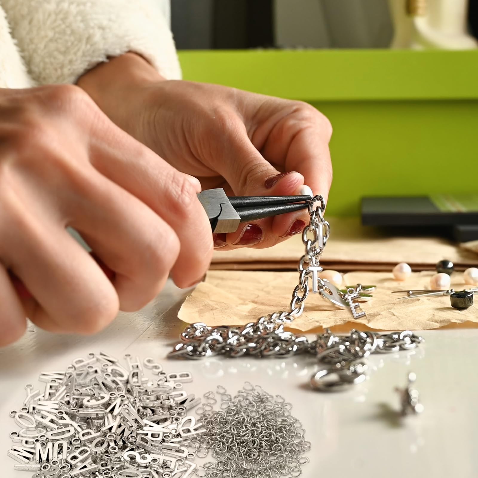 VICROIC 156 Pcs/6 Sets Silver ABC Alphabet Letter Charms, 0.6 inches,