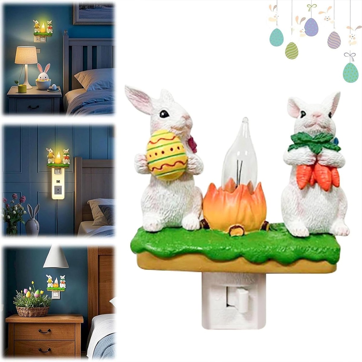 Bunny Campfire Flickering Nightlight, Easter Night Light Plug Into Wall Rabbit