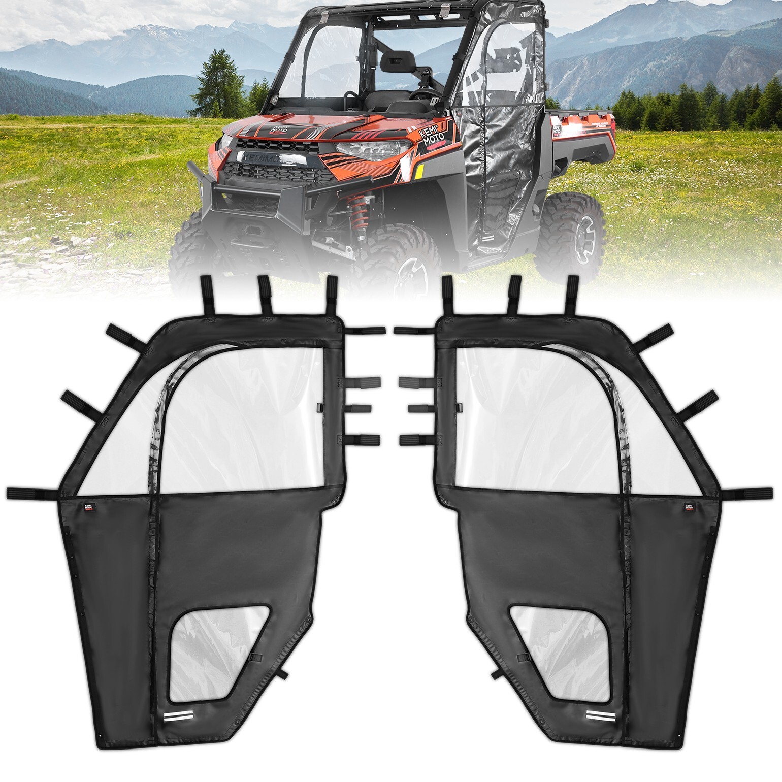 2PCS UTV Soft Cab Enclosure Upper Doors for Polaris Ranger XP 1000 2017-2025