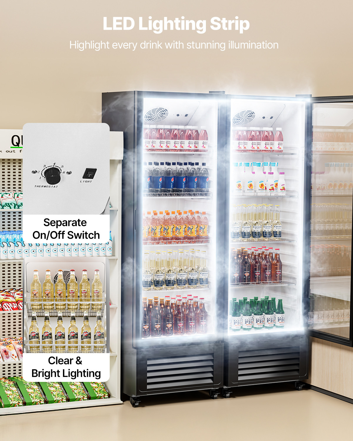 VEVOR Commercial Merchandiser Refrigerator 11.47 CU.FT Glass Door Beverage