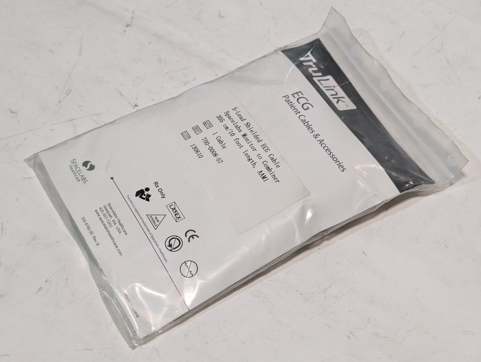 Lot of 5 TruLink 700-0008-57 5-Lead Shielded ECG Cables, 10ft AAMI Spacelabs