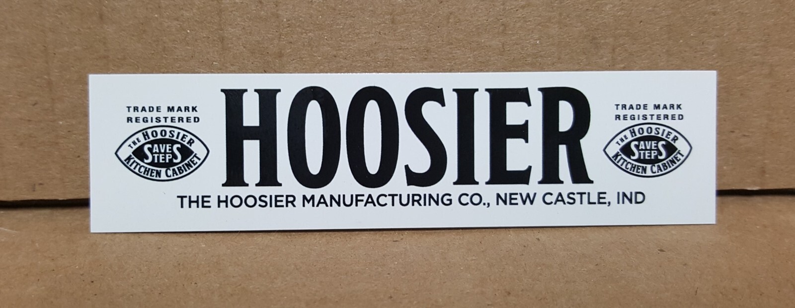 Hoosier Kitchen Cabinet name tag label plate New Castle IN
