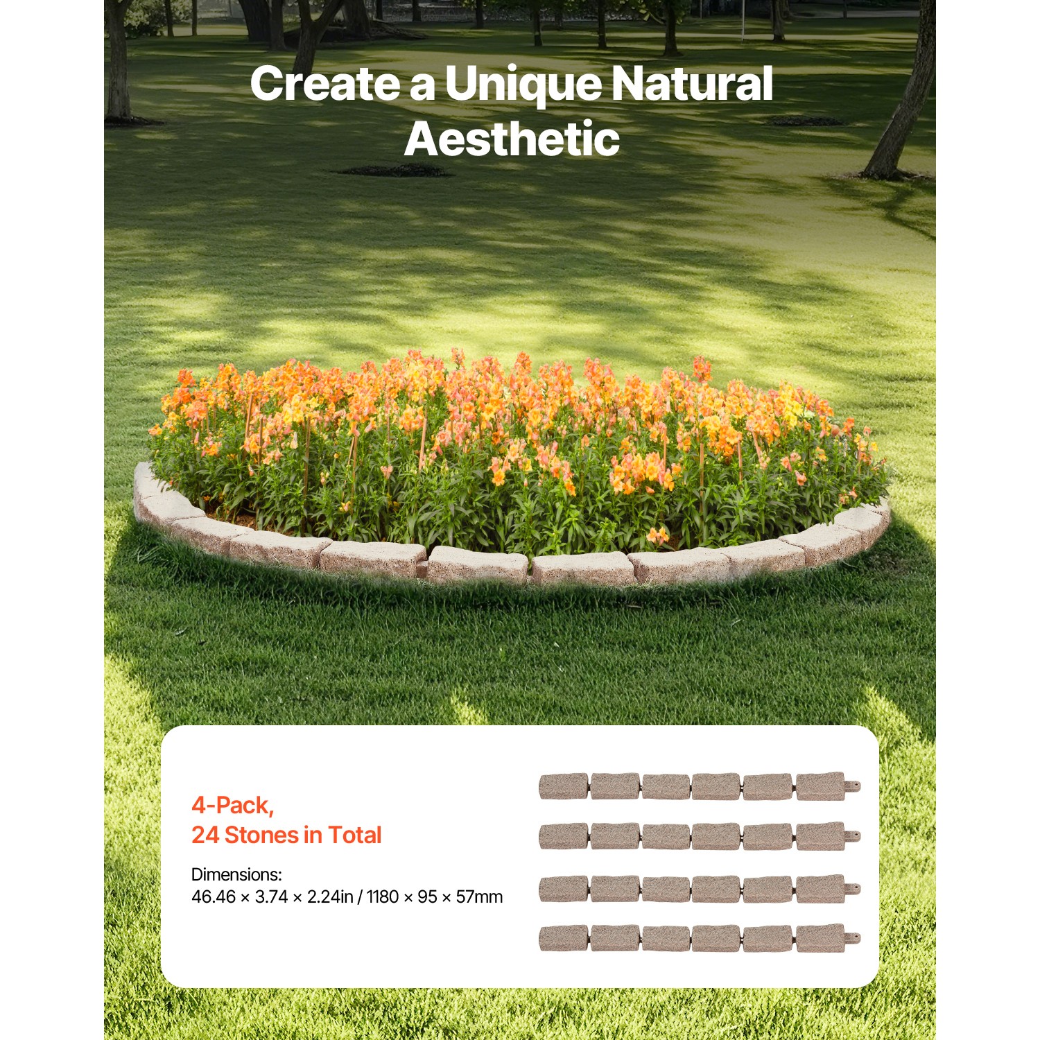 Faux Stone Landscape Edging 46.2 x 2.2 in Garden Lawn Edging Border