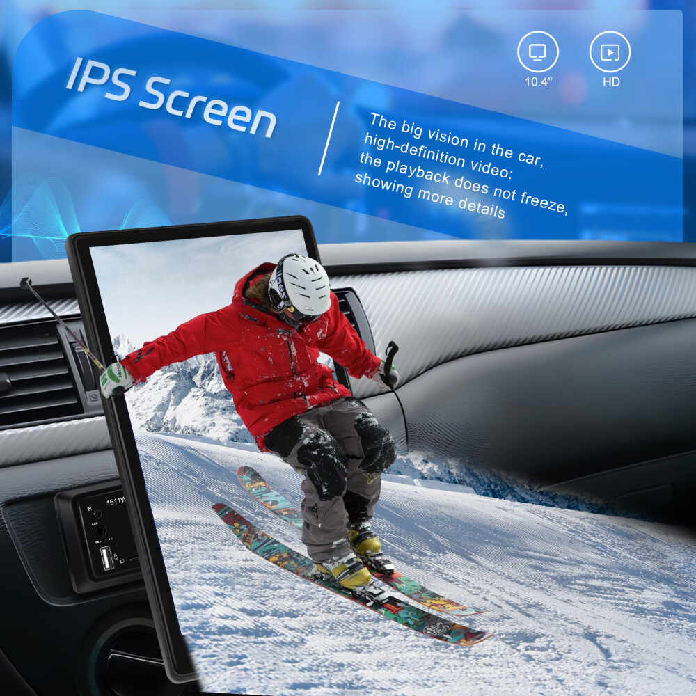 10.4" Single Din Touch Screen Stereo Bluetooth Radio Apple/Android Carplay+CAM