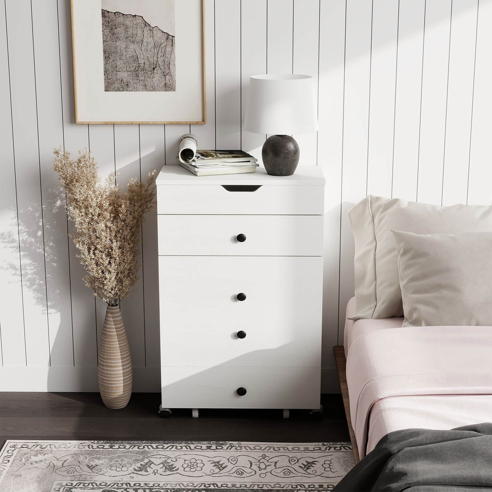 3-in-1 Small Vanity Desk Set w/Flip-top Mirror, Lights, Drawers, Storage Stool