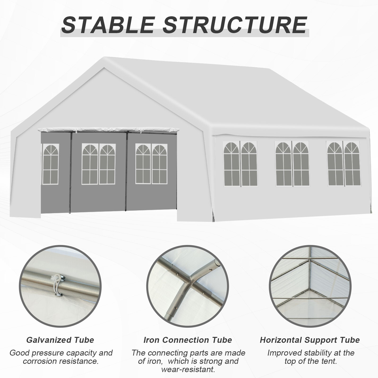 Aoodor 20'x20' Outdoor Party Tent Heavy Duty Wedding Canopy Gazebo Waterproof