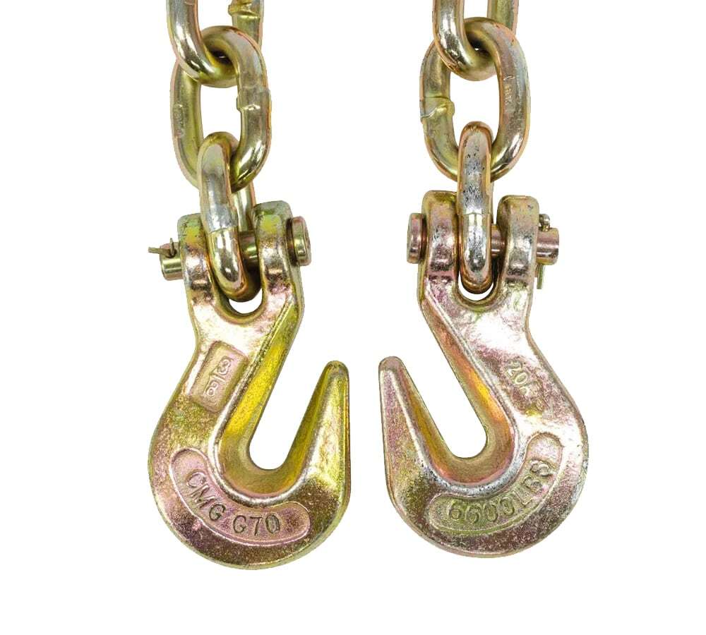 (2 Pack) NEW 3/8"x20' Grade 70 Transport Chain MADE IN USA! With G70 Grab hooks