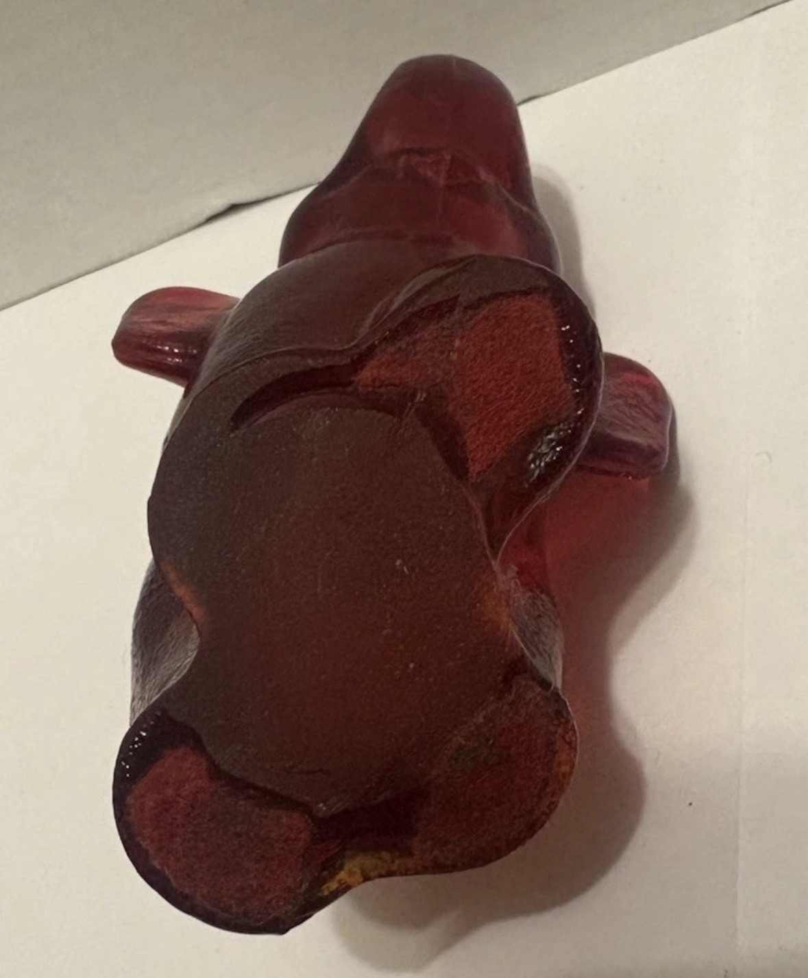 Vintage MCM KANAWHA Red Art Glass ELEPHANT Trunk Up 4" tall