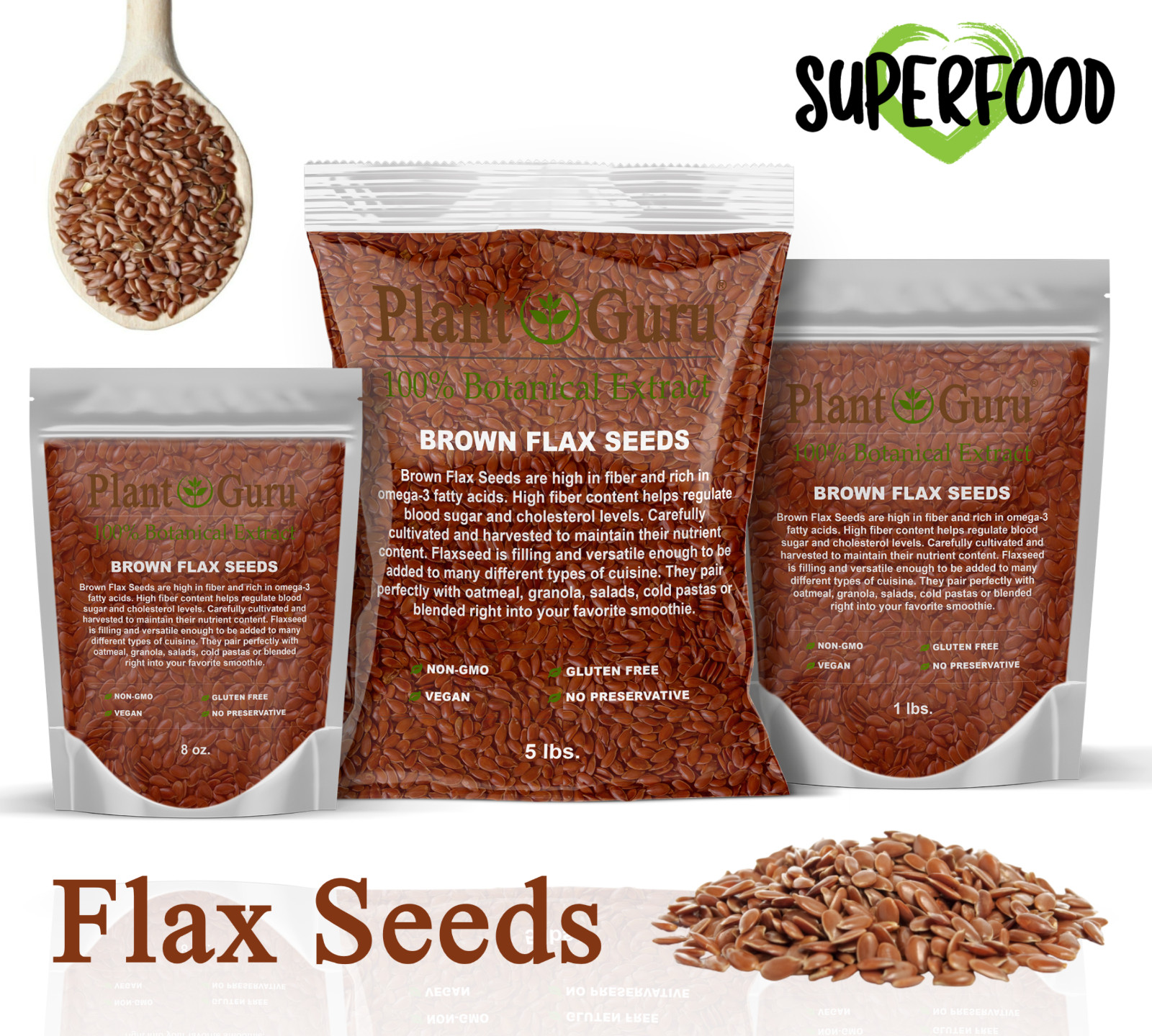 Brown Flax Seeds Whole Grain Seed Flaxseed NON GMO Linseed  1 oz to 20 lbs. Bulk