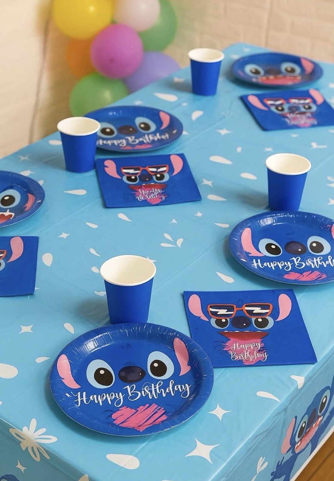 Stitch-Inspired 150-Piece Birthday Party Set – Plates, Napkins, Cups & More New