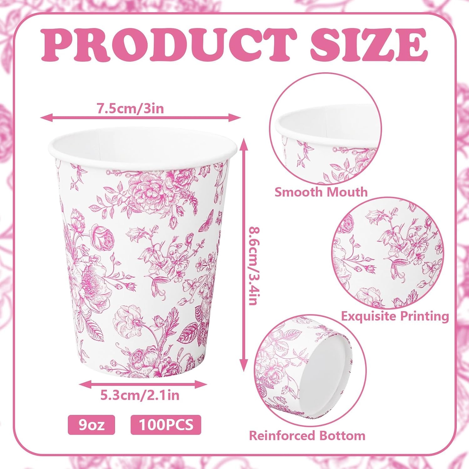 Party Drinking Cups - 50Pcs Floral Paper Cups for All Occasions