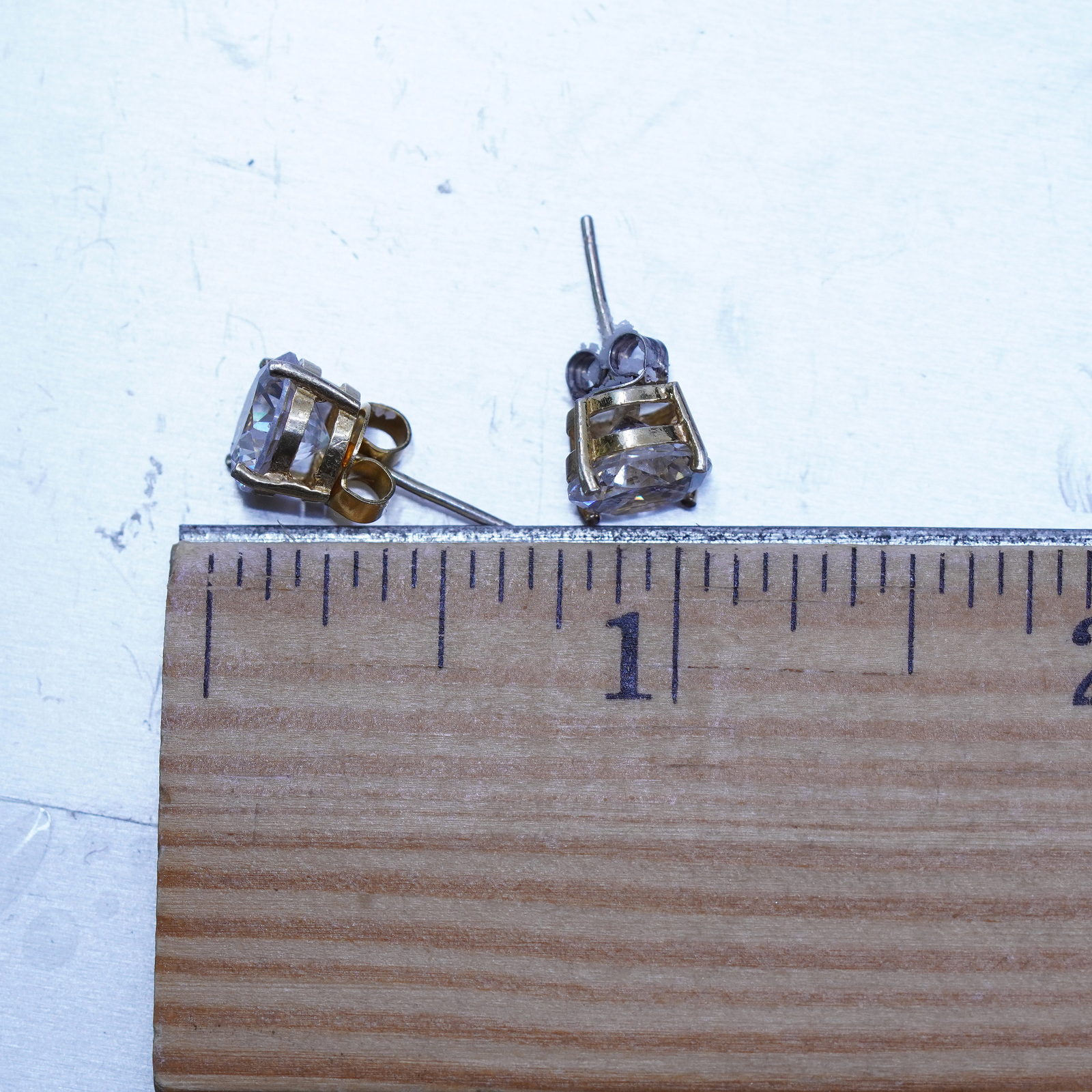 8mm, Vintage sterling silver 925 studs earrings with clear cz