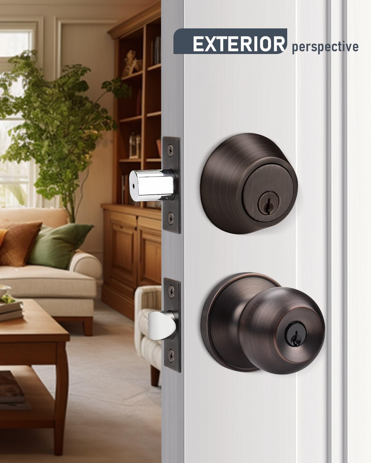 3 Pack Entry Knob & Deadbolt Set, Oil Rubbed Bronze, Keyed Alike, Exterior