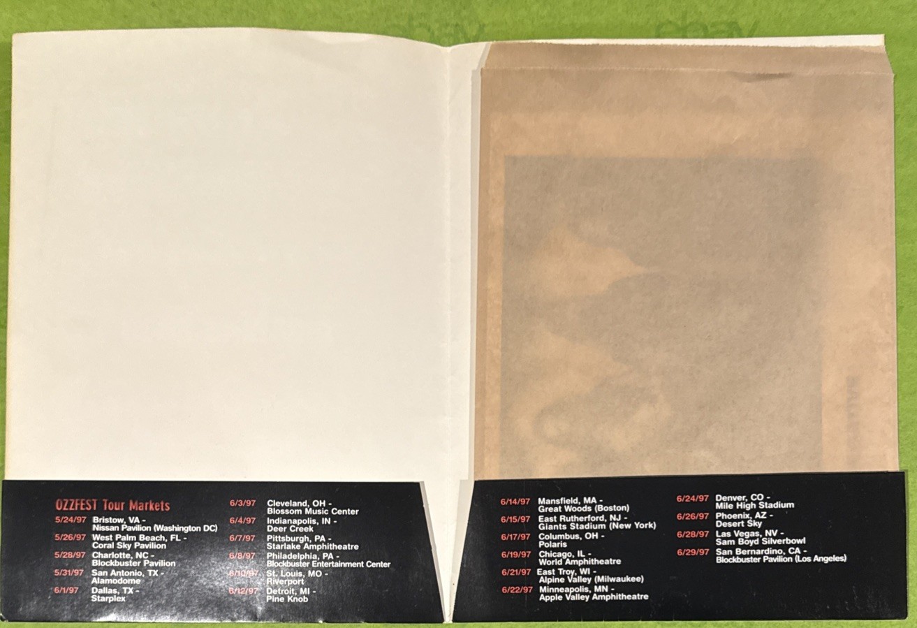 OZZFEST ‘97 (OZZY OSBOURNE) ROADRUNNER RECORDS MEDIA PRESS FOLDER+5 BAND PHOTOS