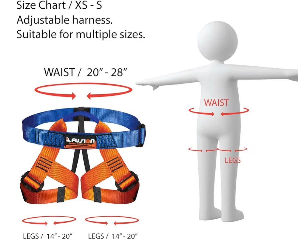 FUSION Climbing Half Body Harness - Size Small Model KH-103 YOUTH *NEW