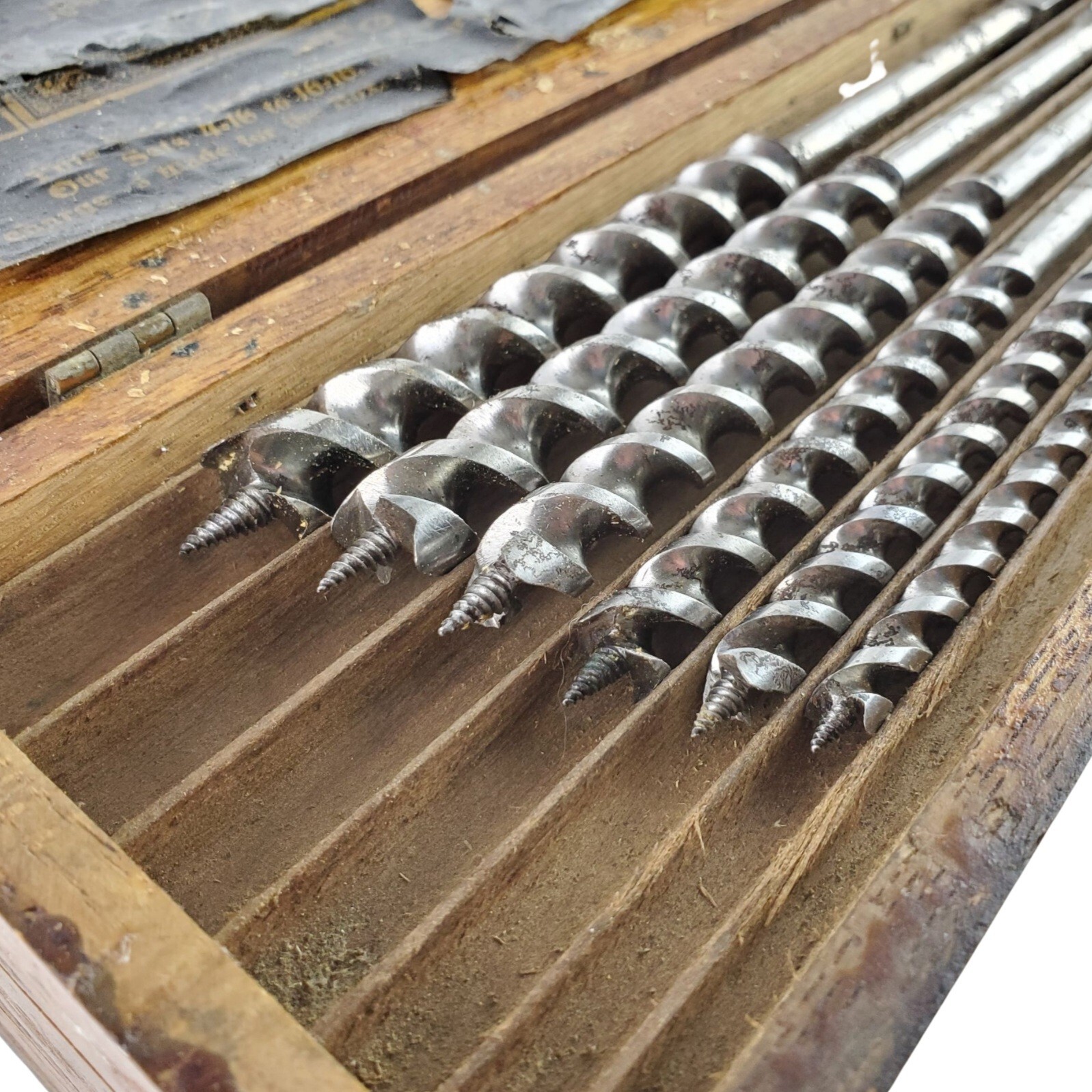 Antique Original Russell Jennings Spur Auger Bit Set In Original 3-tier Box