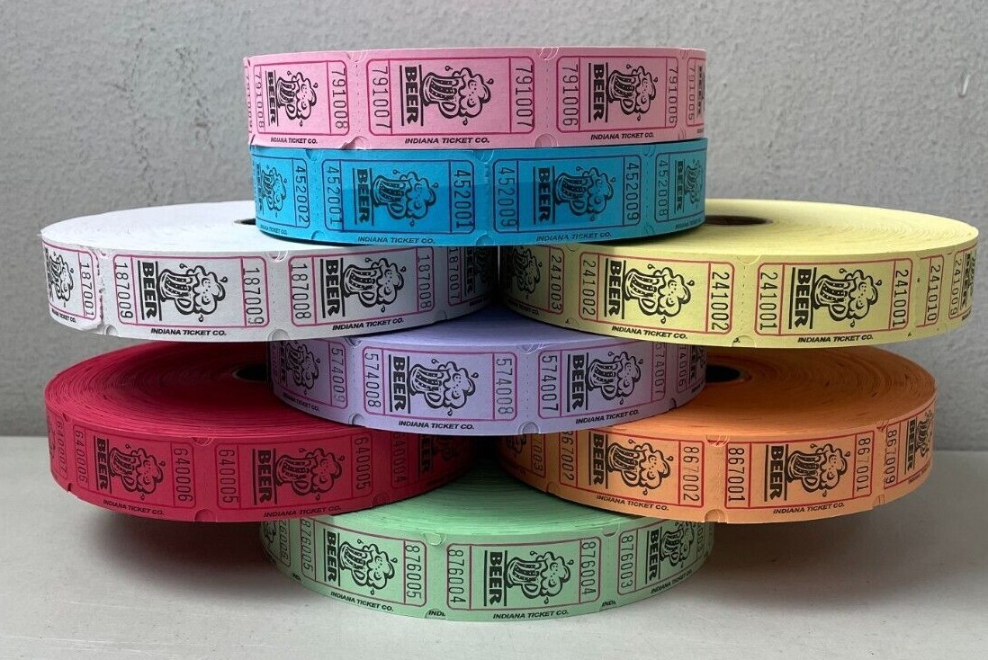 4 Rolls of 2000 Ea Beer Tickets Single Stub Carnival Festival Raffle 8000 Total