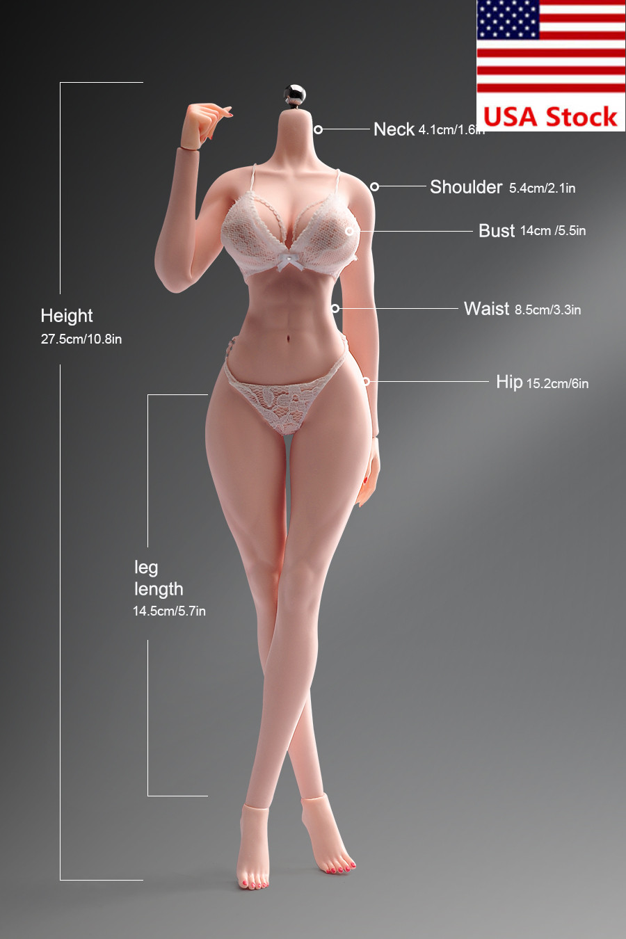 YM507 1/6 Female Pale Large Breast Muscle Makeup Girl Body Details 12"Figure