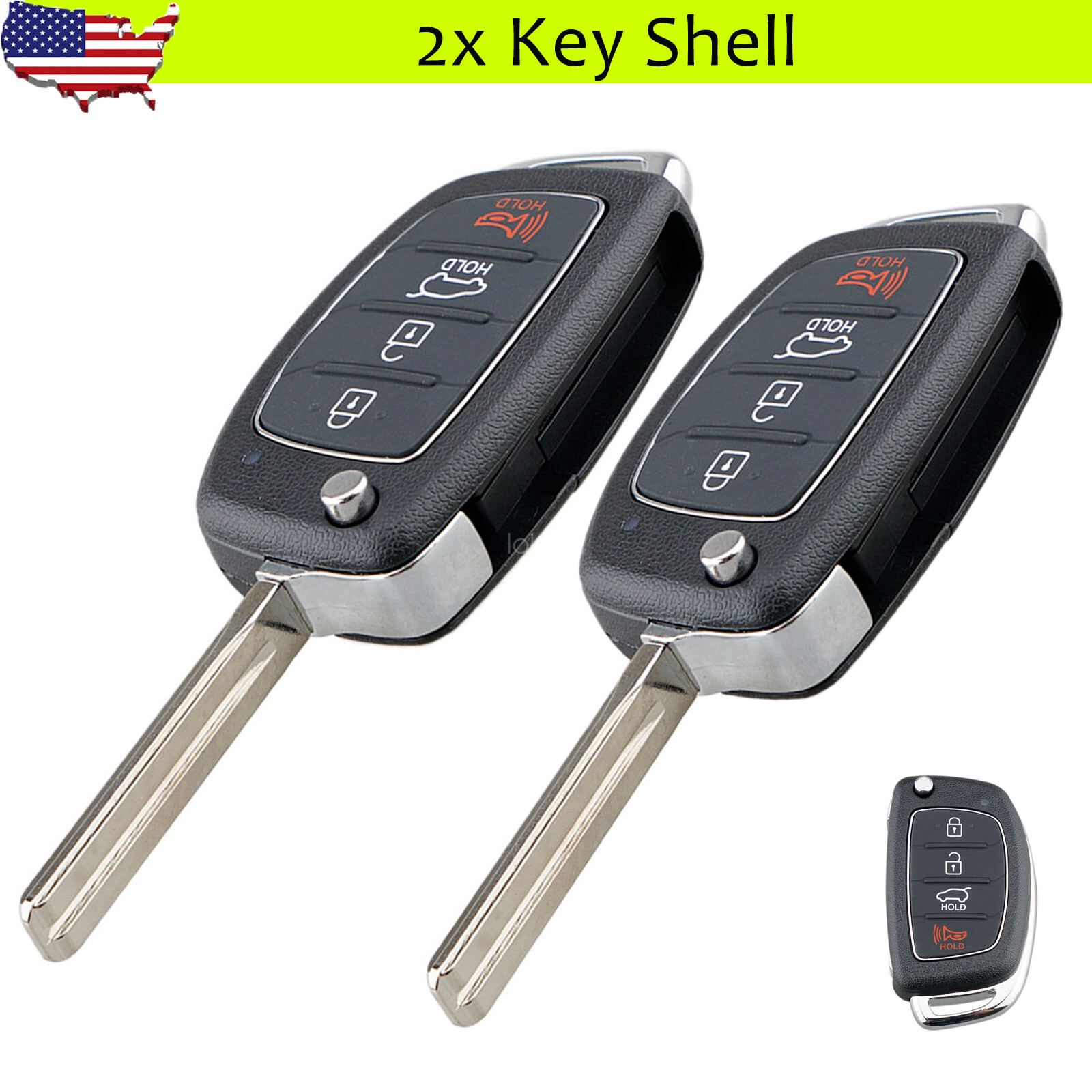 2 For 2013-2019 Hyundai Sonata Santa Fe Flip Remote Key Fob SHELL CASE 4 Button