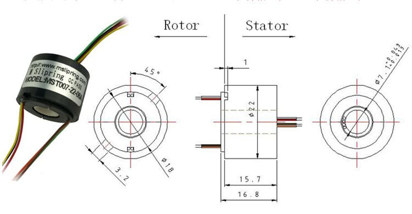 Slip Ring Through Hole Dia. 7mm 6 Circuit/1.5A Hollow Shaft Slip Ring