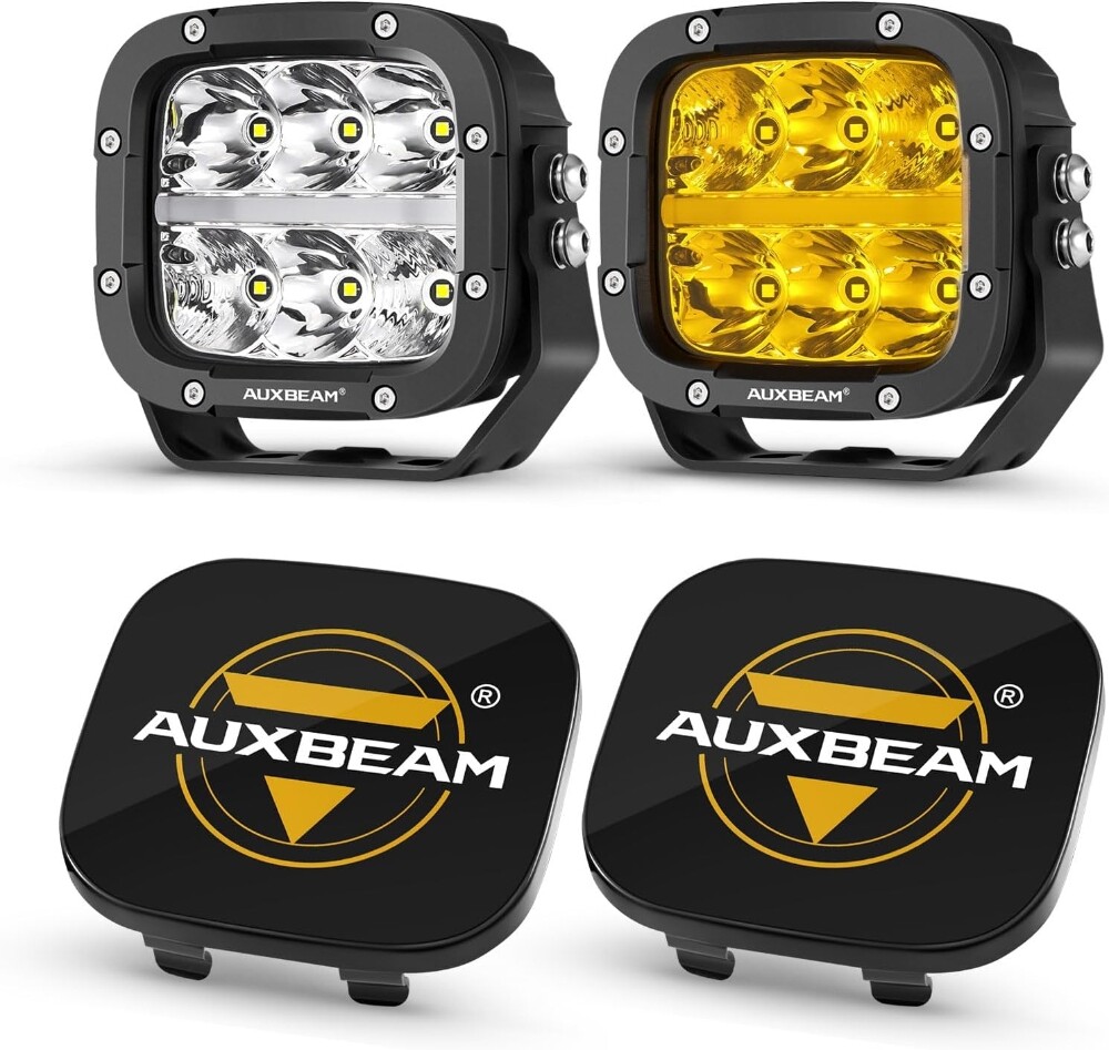 AUXBEAM 5" 132W 15600LM LED Driving Lights Pods Off Road Amber DRL+Black Covers