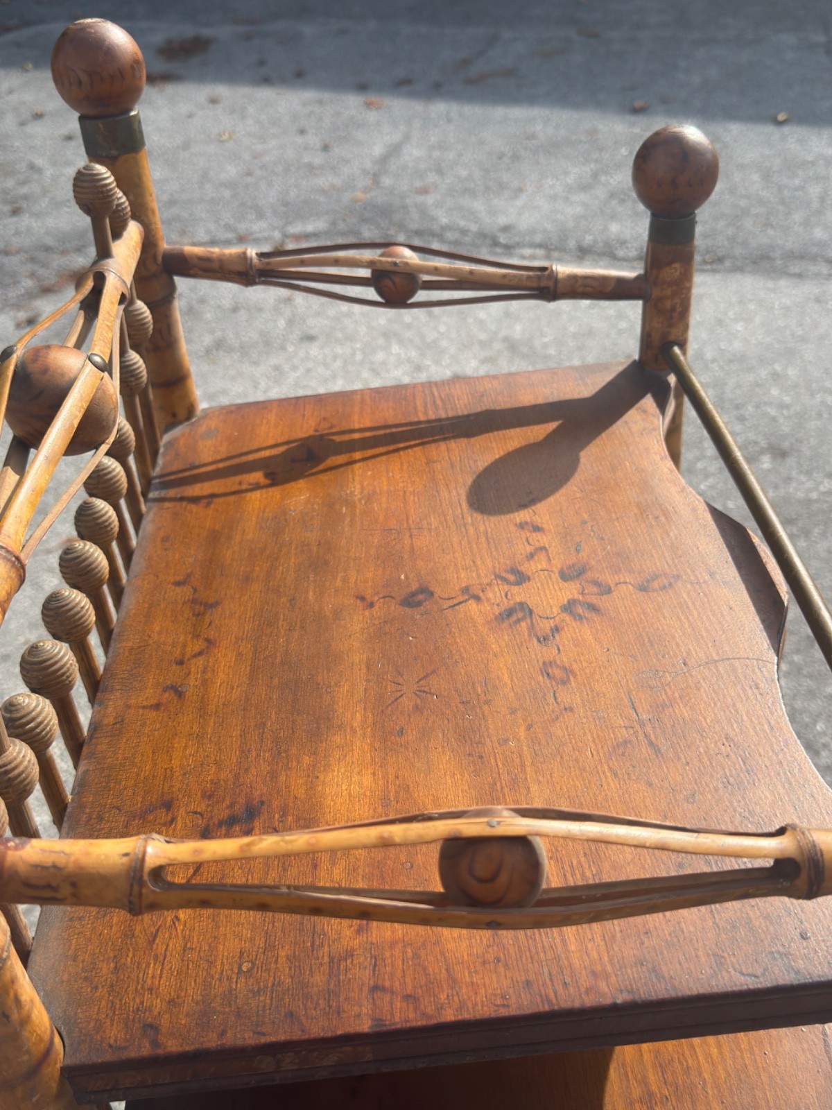 antique victorian stick and ball eastlake bamboo bookshelf magazine rack 1890