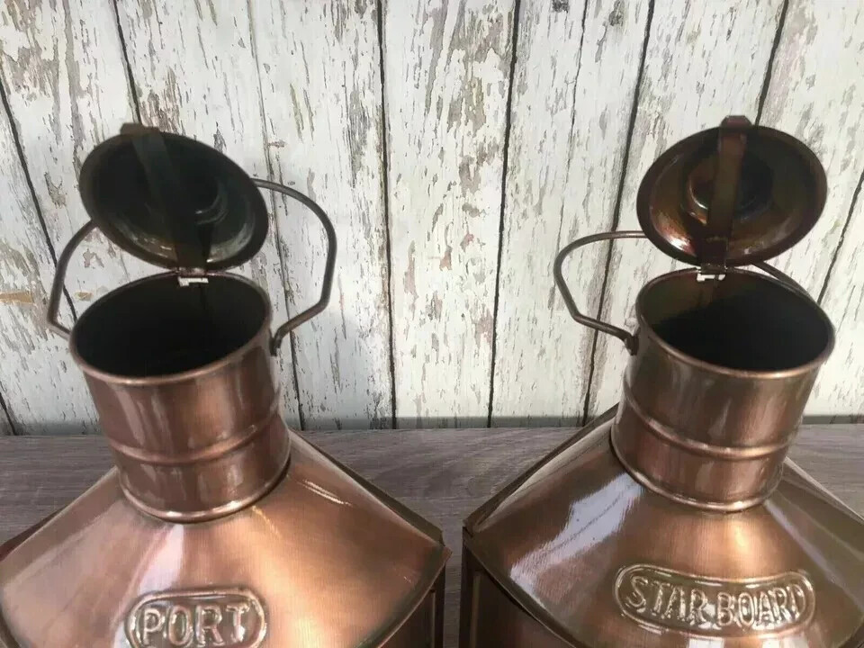 Port & Starboard Lanterns, Nautical Oil Lamps, Antique Brass Finish, Ship Lights