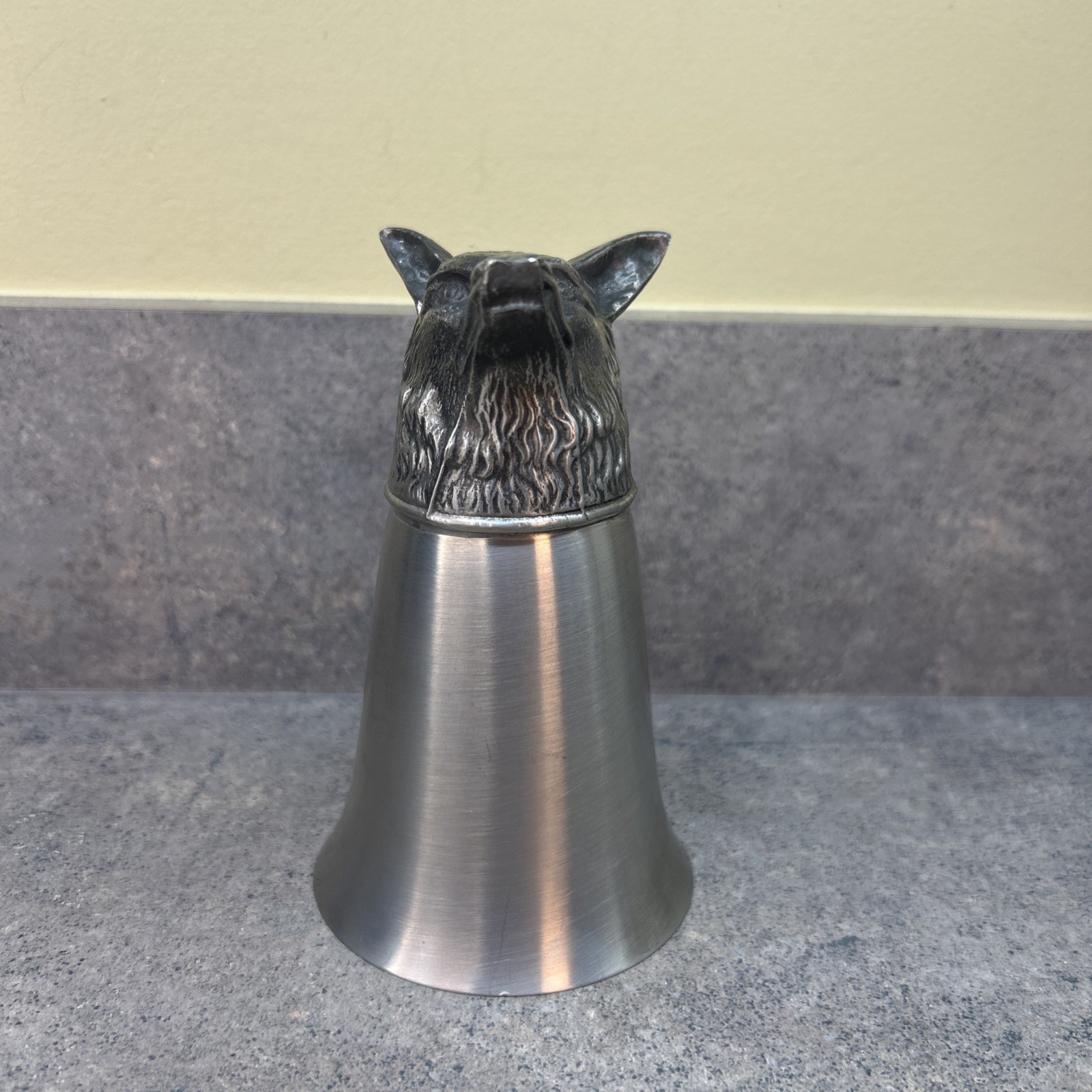 Vtg Large Fox Pewter Head Stirrup Cup 5”