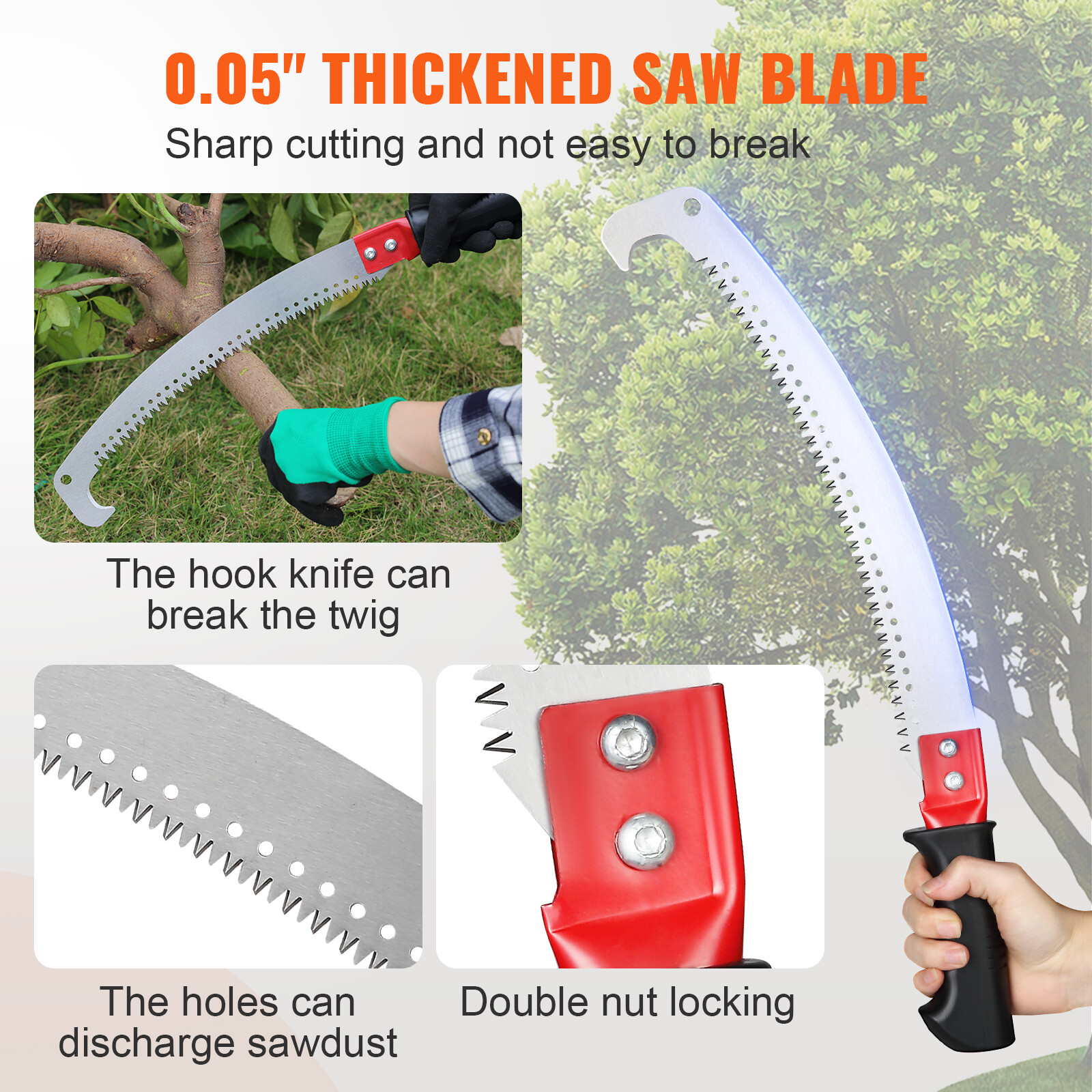 VEVOR Manual Pole Saw Extendable Tree Pruner 4.6-9.8 ft Aluminum Alloy Pole