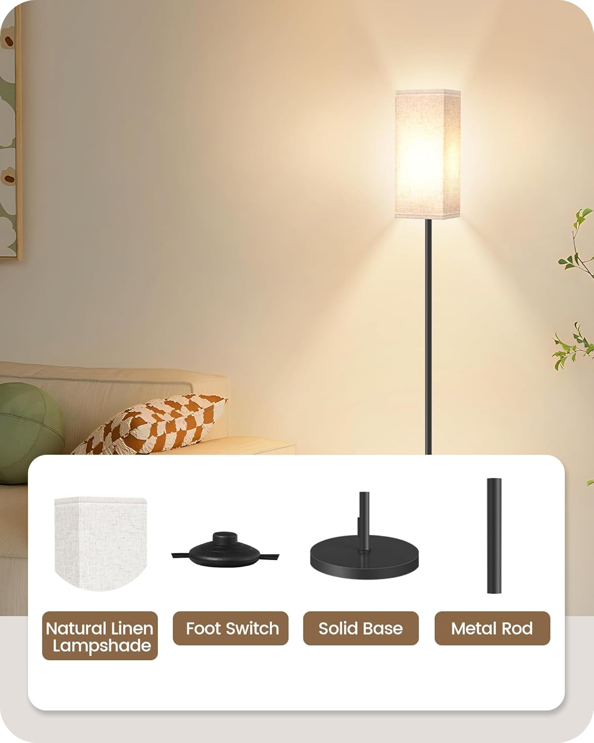 Modern Floor Lamp for Living Room Bedroom, Standing Tall Light with Foot Switch