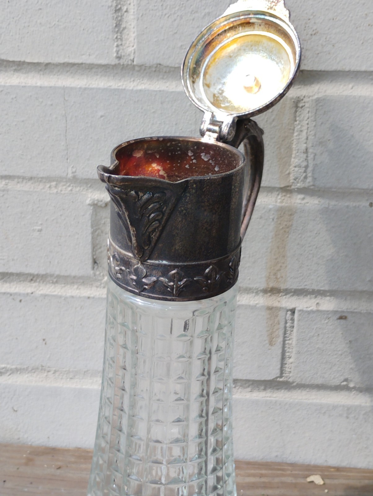 Antique Victorian Style Italian Crystal/Silverplate Decanter Claret Jug Pitcher