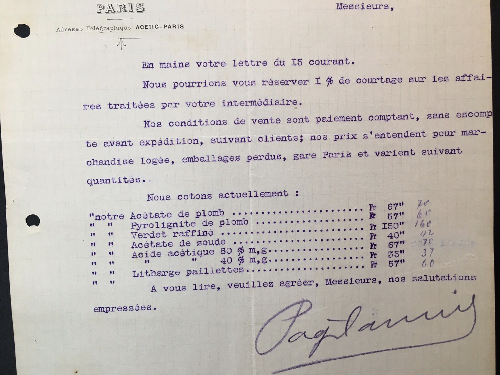 1906 Pages Camus & Cie Letterhead / Letter in French Regards to Chemical Order